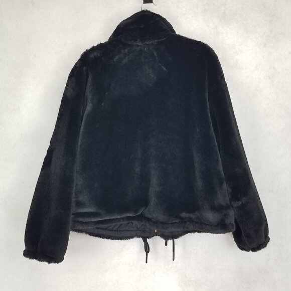 Ivy Blossom Women's XL Faux Fur Zip-up Black Bomber Jacket Pockets - Picture 4 of 8